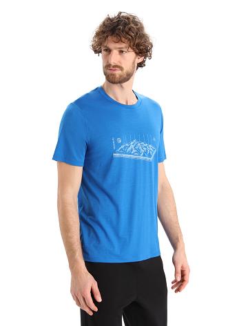 Pánské Tričko Icebreaker Merino Tech Lite II Krátké Sleeve Alps 3D Blankyt | CZ 1774PJJQ